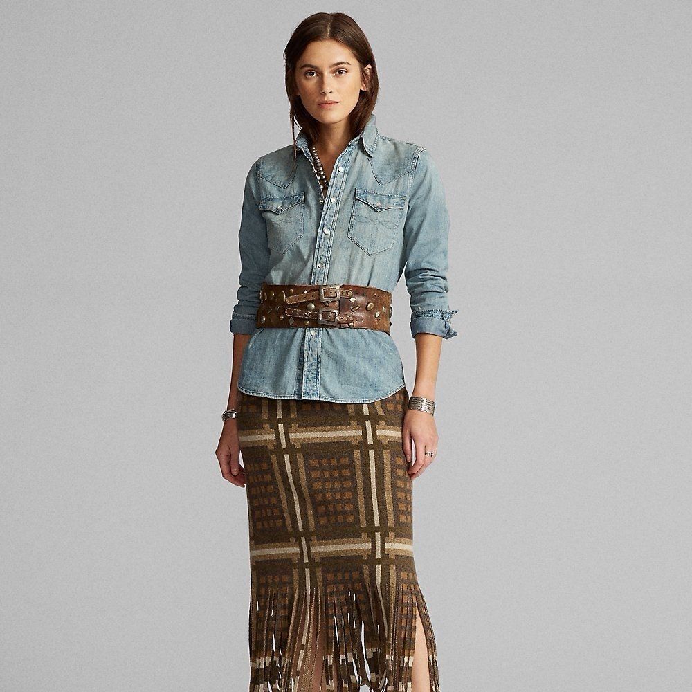 Ralph Lauren RRL Double RL Southwestern Ranch Rodeo Fringed Cashmere Knit Skirt - Picture 11 of 16